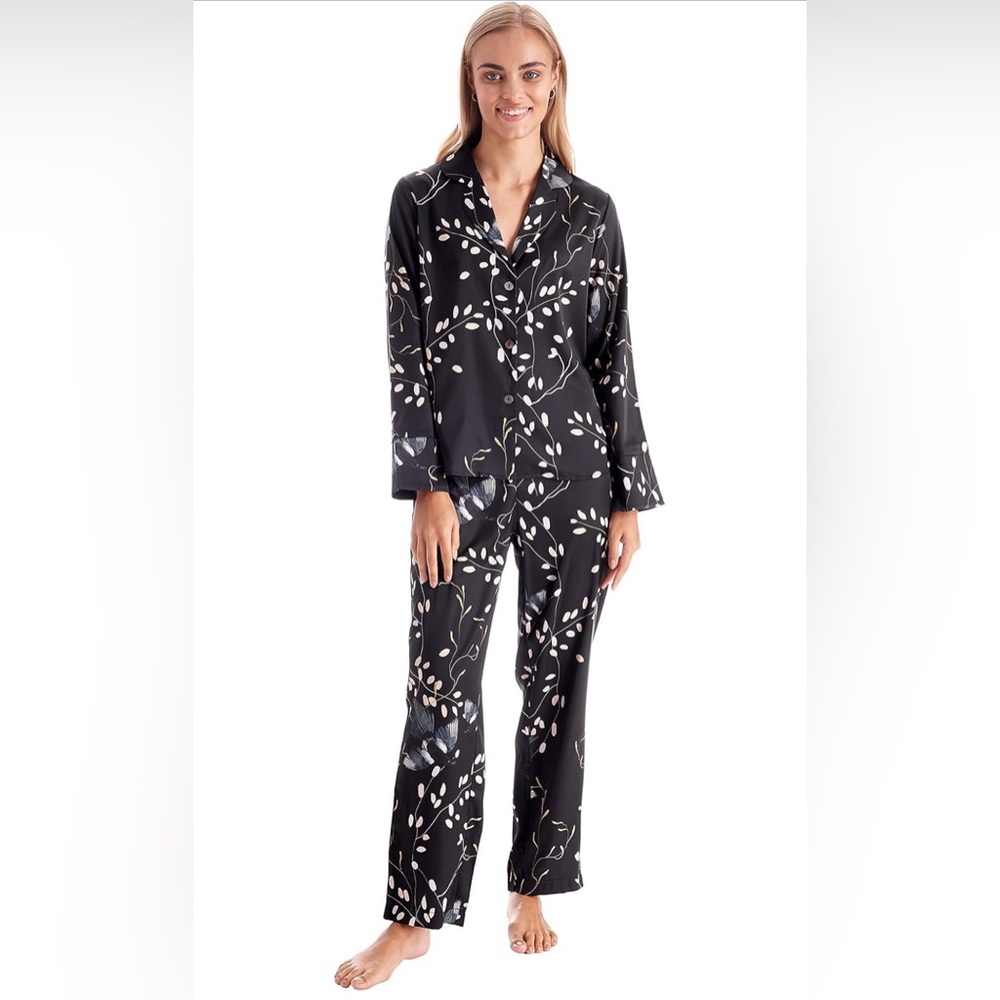 🆕 Women's Satin Pajamas Set 3 Pcs Floral Silky Pj + Sleep Mask Set 🖤💐